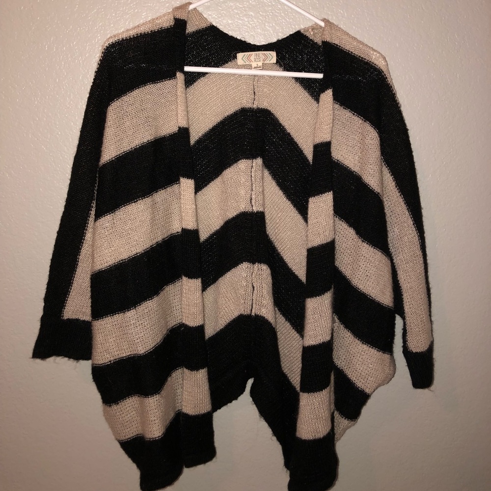 Oversized Black/Cream Striped Knit Cardigan